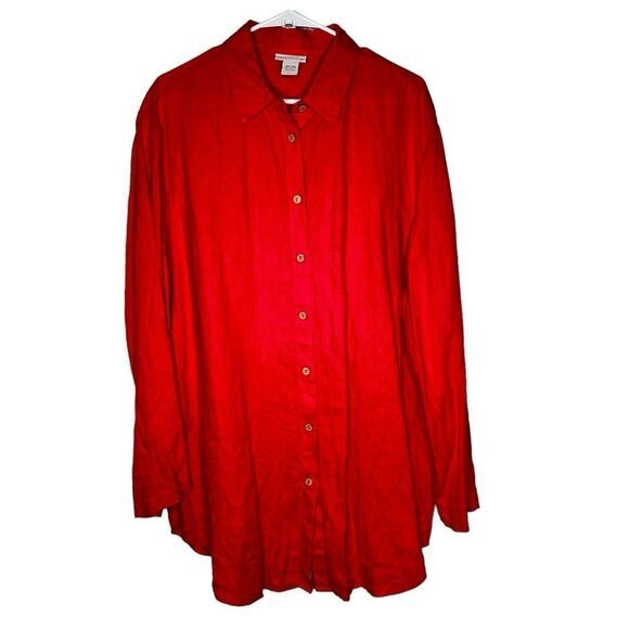 Soft Surroundings Linen Pink full Button Front 100% Linen top Size XL - Picture 8 of 9